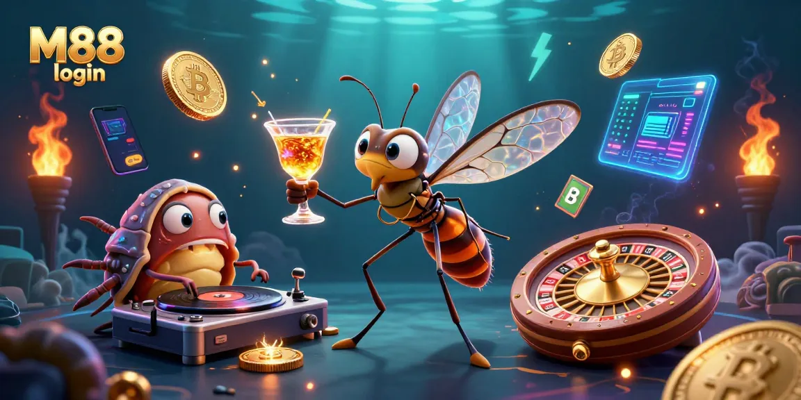 Experience thrilling gaming adventures with M88 login access, featuring vibrant 3D casino characters and cryptocurrency elements.