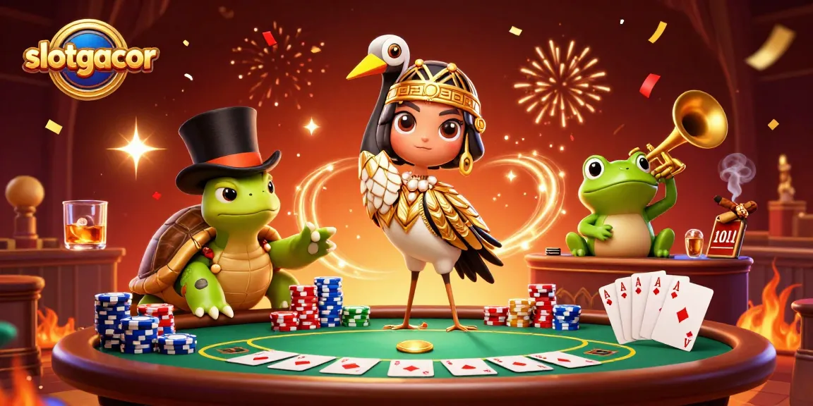 Win big with slotgacor at vibrant casino scene featuring colorful characters and game elements