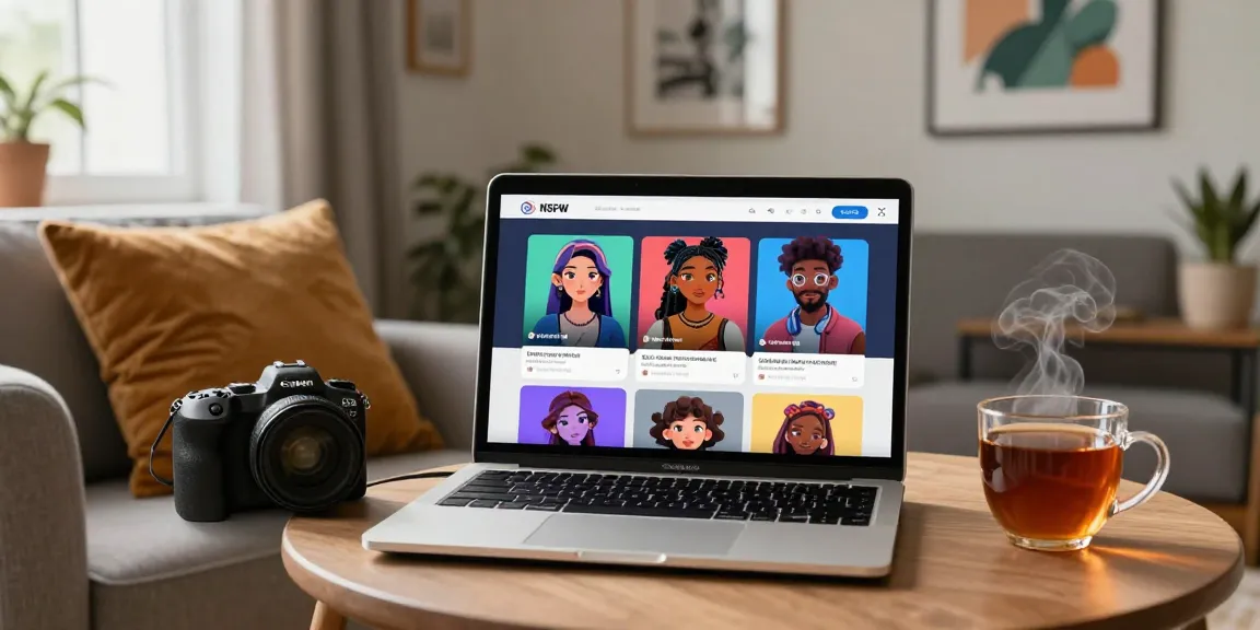 Interactive NSFW AI chat platform showcasing customizable AI characters in a cozy home office.