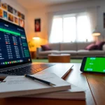 Engaging online betting scene with laptop and notepad highlighting top sports odds.