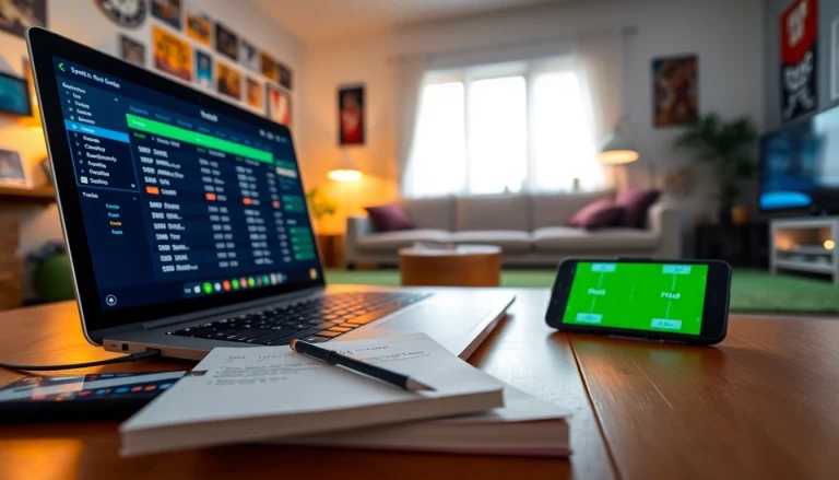 Engaging online betting scene with laptop and notepad highlighting top sports odds.
