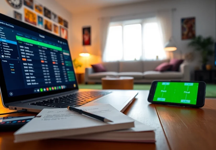 Engaging online betting scene with laptop and notepad highlighting top sports odds.