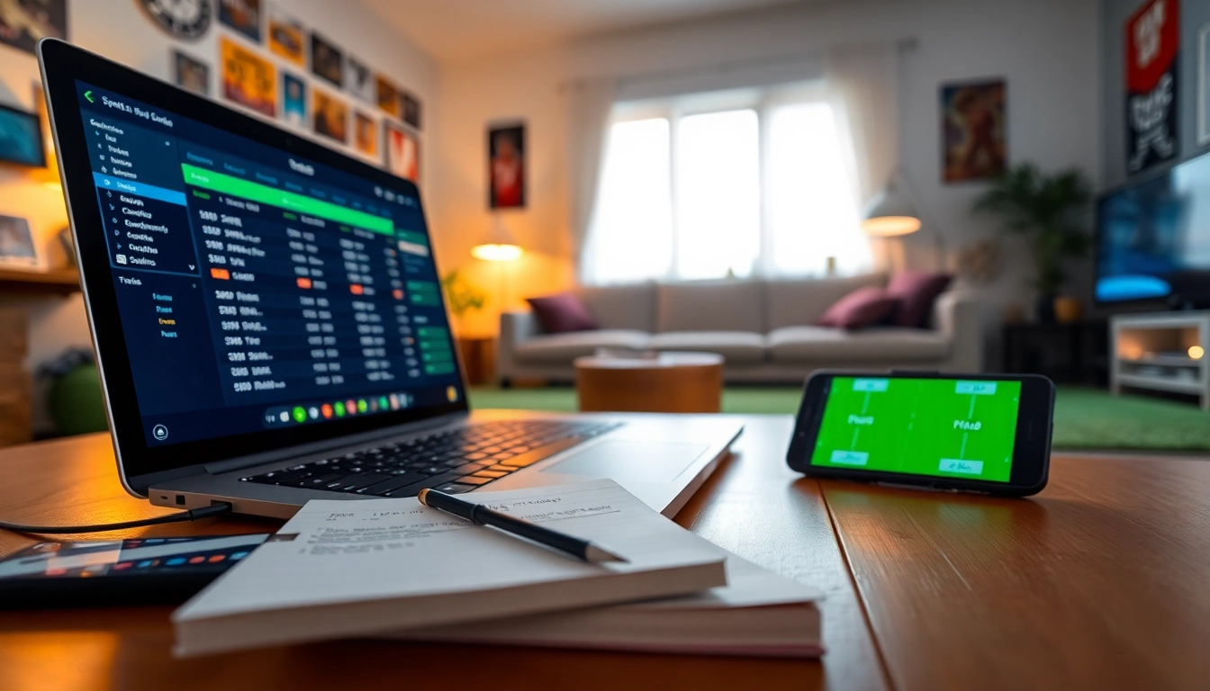 Engaging online betting scene with laptop and notepad highlighting top sports odds.