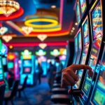 Menangkan Slot Game dengan mesin slot berwarna-warni di lingkungan kasino modern.