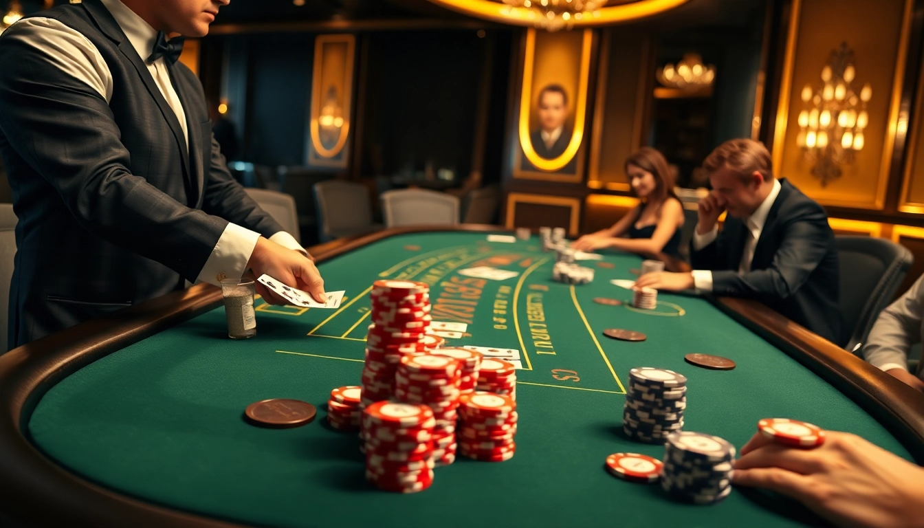 Engaging Blackjack Casino scene with players enjoying a thrilling game at an elegant table.