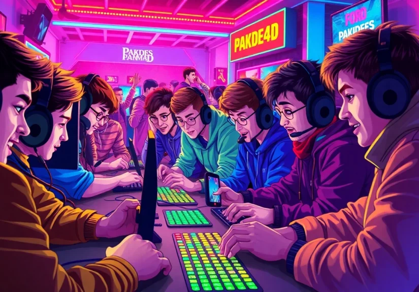 Permainan PAKDE4D game yang menarik dengan pemain bersemangat di ruang permainan modern.