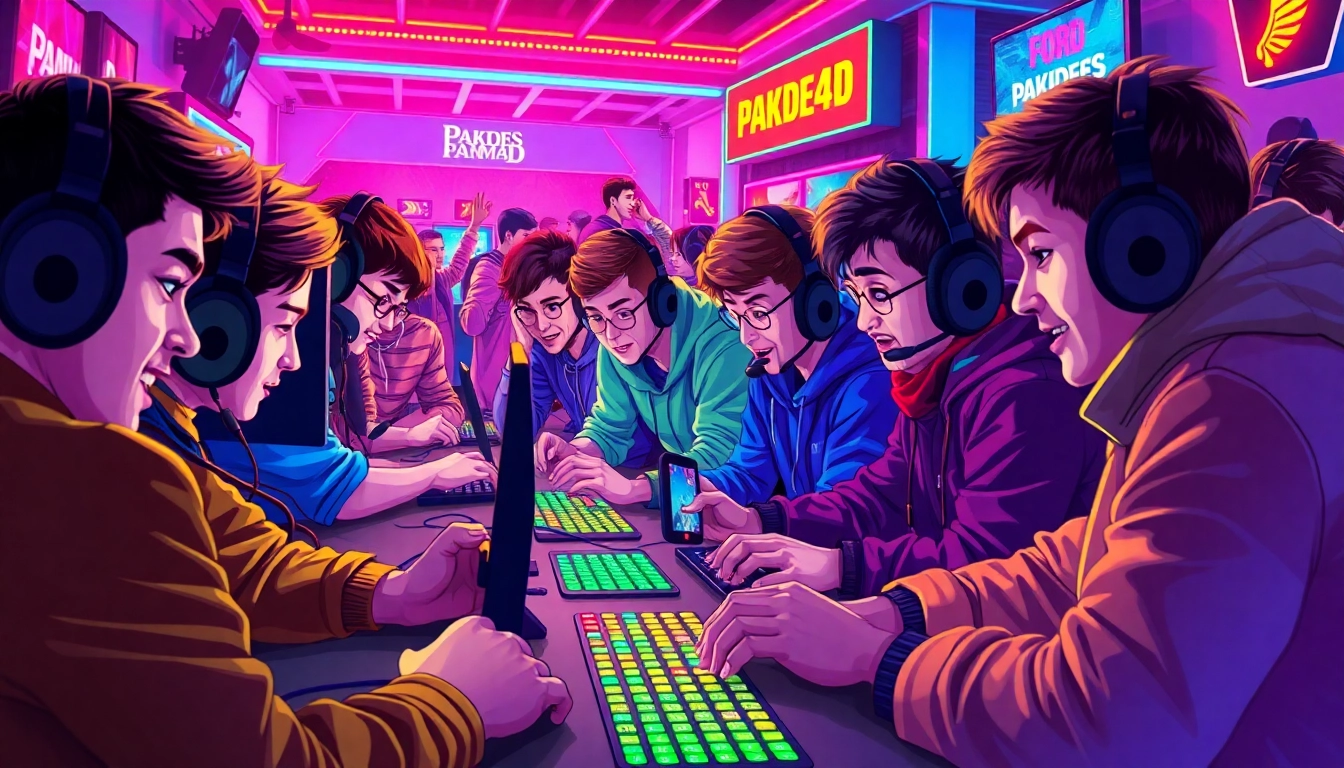 Permainan PAKDE4D game yang menarik dengan pemain bersemangat di ruang permainan modern.