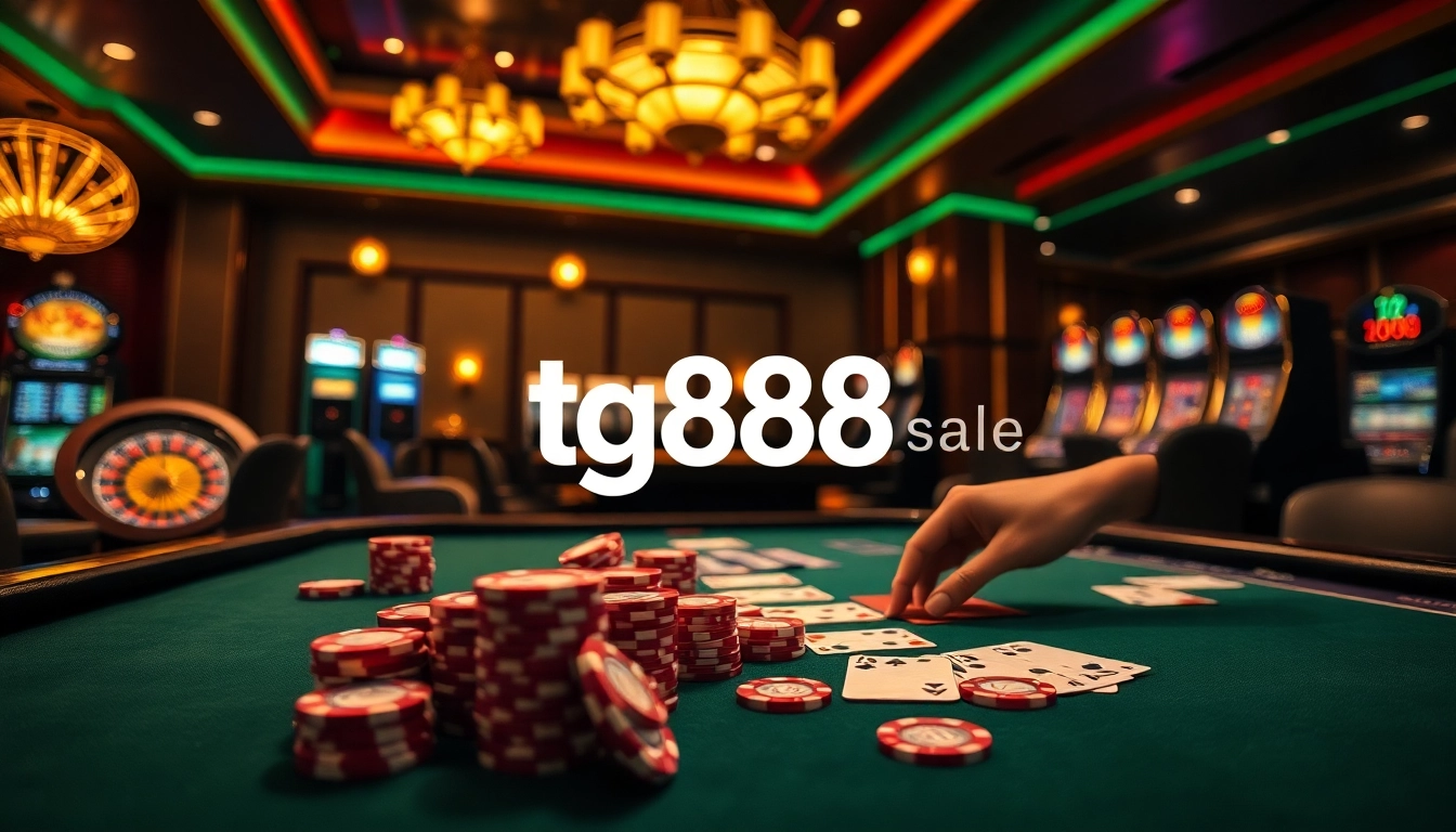 Experience the thrill of tg88 sale with vibrant poker chips and an elegant casino setting.