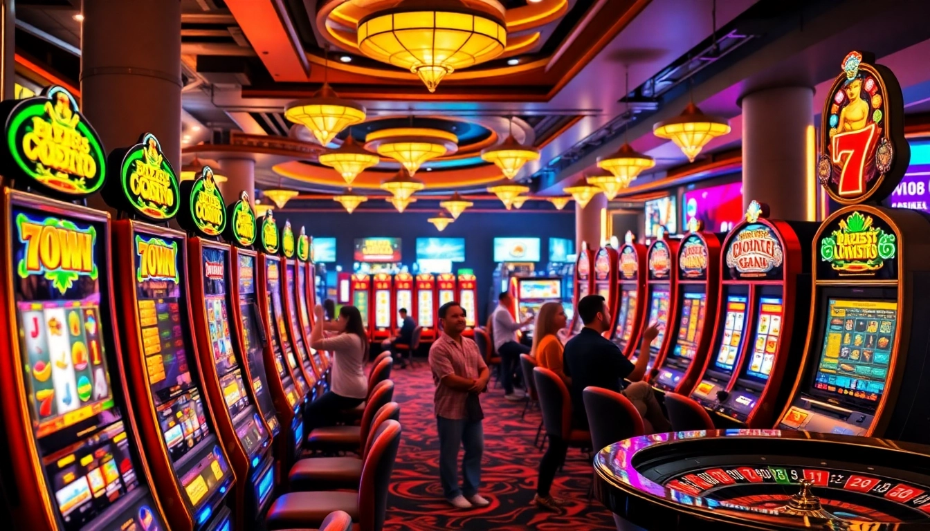 Engage with situs slot games showcasing vibrant slot machines and an exciting casino atmosphere.
