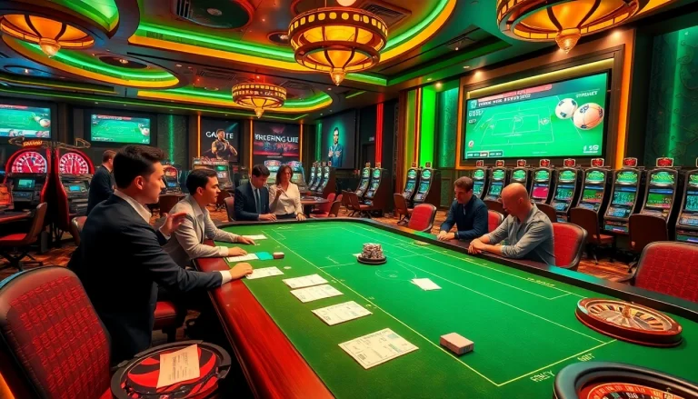 Engaging gamblers explore เทคนิคแทงบอล strategies at a vibrant sports betting table.