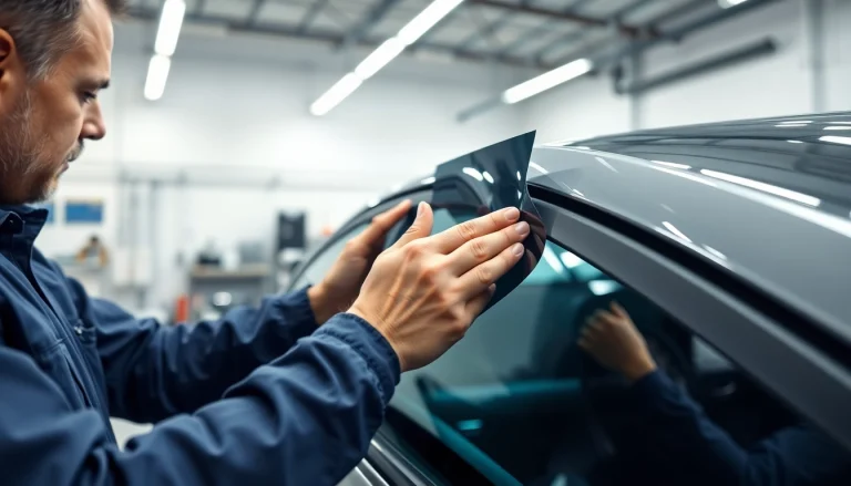 Applying auto window tint near me for enhanced privacy and style in modern vehicles.