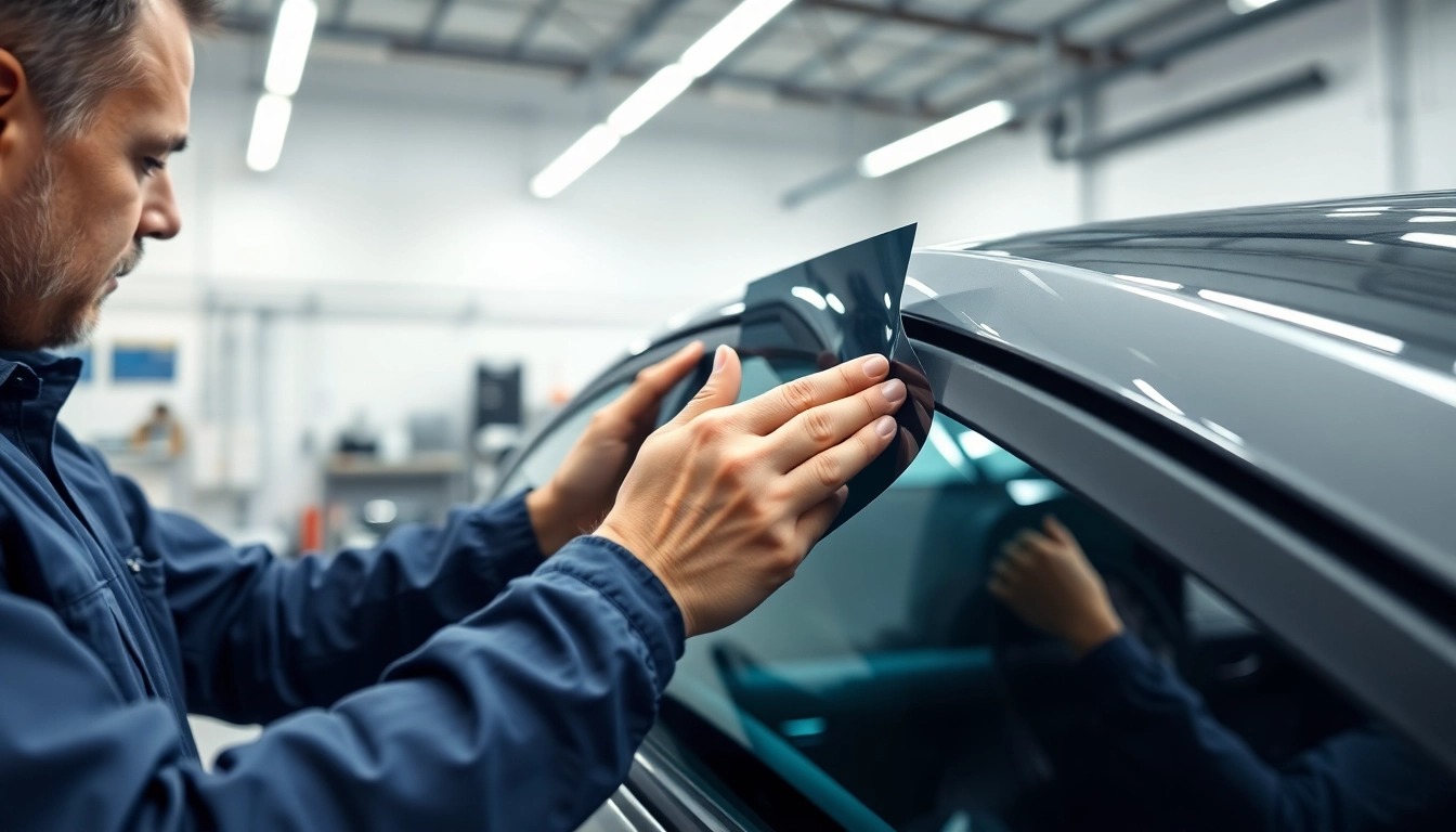 Applying auto window tint near me for enhanced privacy and style in modern vehicles.