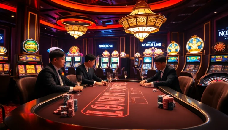 Experience the thrill of NOHU LIVE as players engage at a vibrant casino table filled with excitement.