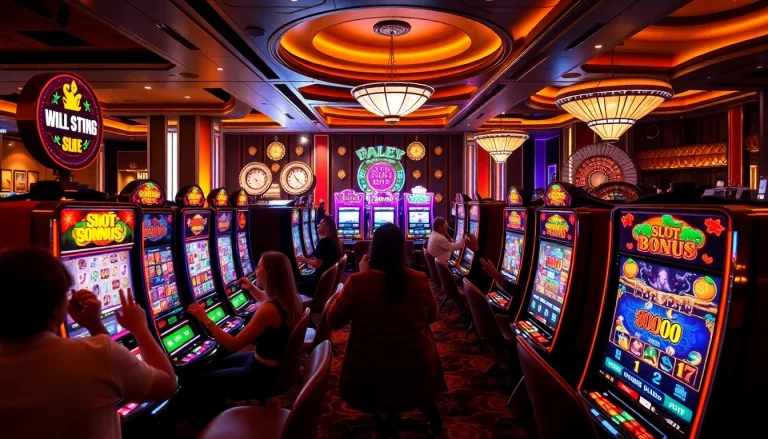 Excited players at luxurious casino slots, discovering enticing slot bonus offers.